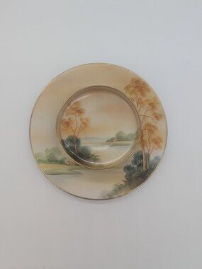 Antique Nippon Cheese And Cracker Server Tree House Cottage Water Field Design